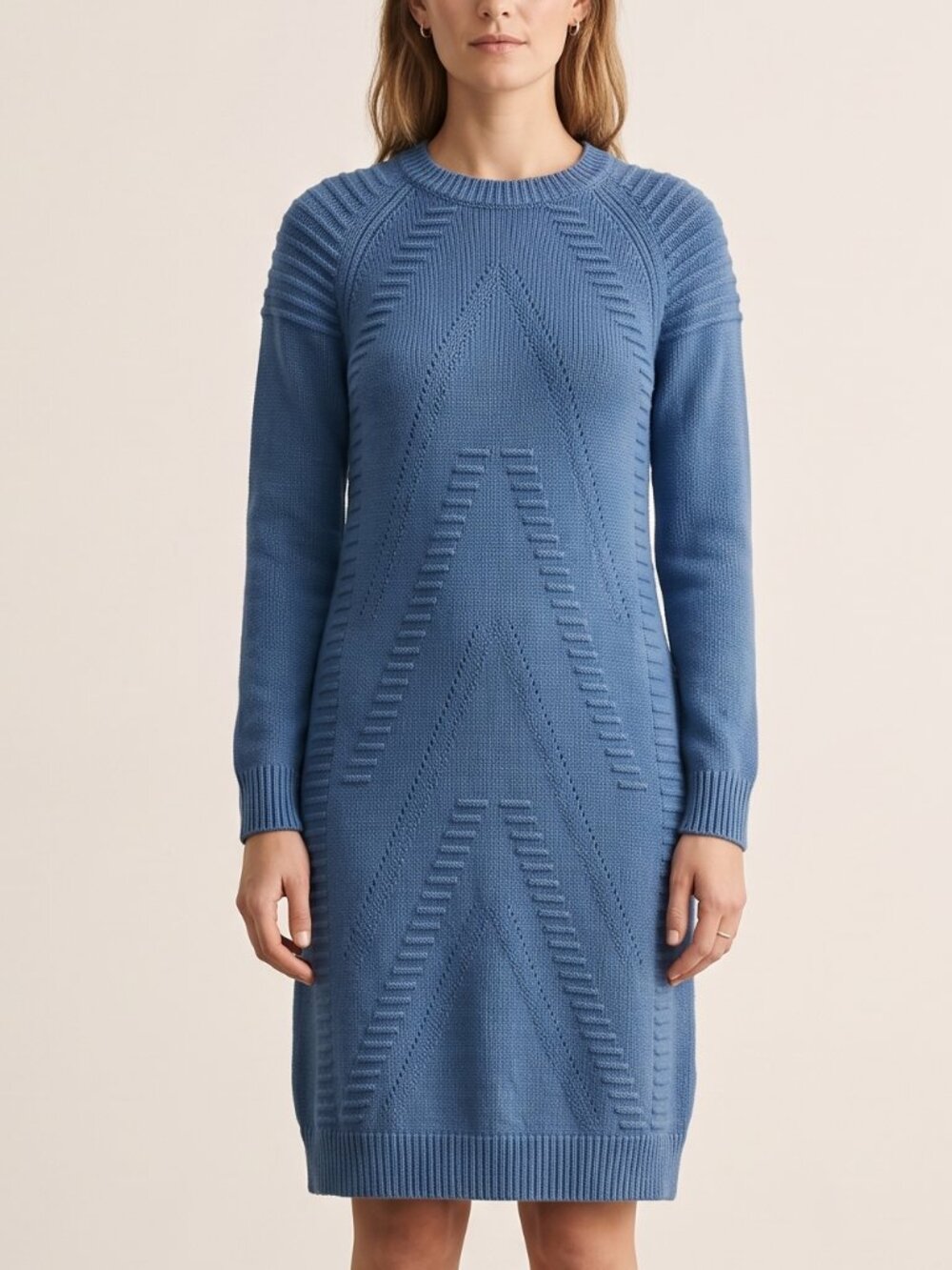 Eliza J Blue Textured Chevron Cable Knit Long Sleeve Sweater Dress XS
